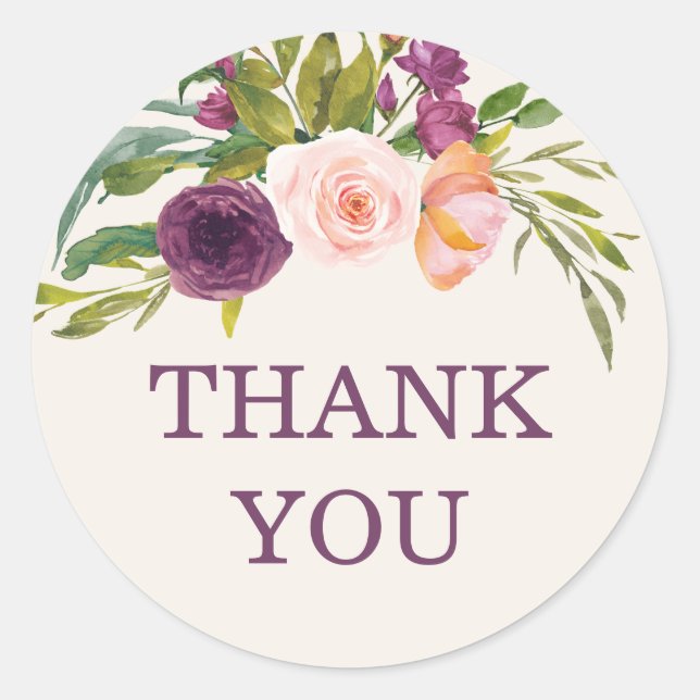 Sticker Rond Rose violet rose rose Merci d'anniversaire (Devant)