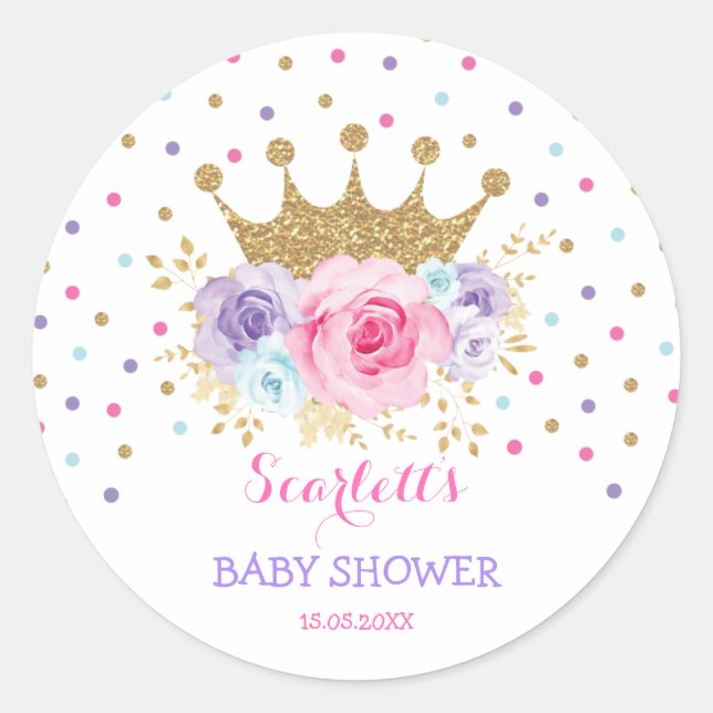 Sticker Rond Rose violet Turquoise Couronne Princesse Baby show (Devant)