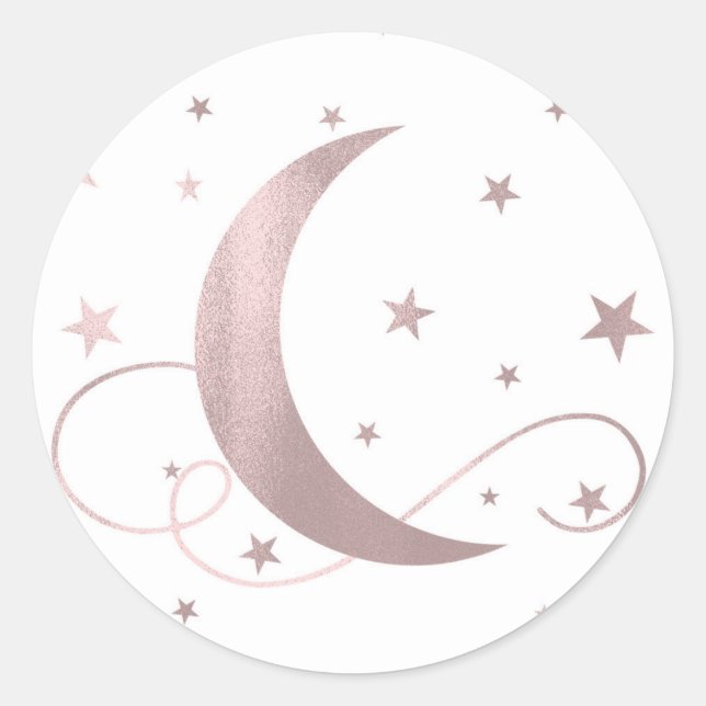 Sticker Rond Rose Whimsical Gold rose Lune étoiles Baby shower (Devant)
