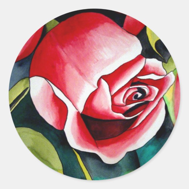 Sticker Rond Rosebud rose aquarelle peinture art fleur (Devant)
