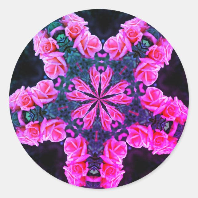 Sticker Rond Rosebuds De Pêche Tinté Art Fleur Abstrait (Devant)