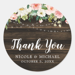 Sticker Rond Rosée Rustique Florale Lumière Merci Mariage