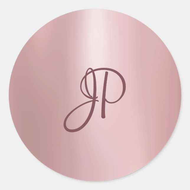 Sticker Rond Rosegold Couleur Monogrammé Élégant Compac Modèle (Devant)