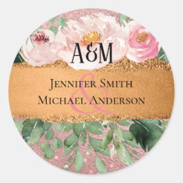 Sticker Rond RoseGold Parties scintillant métallique Floral Foi