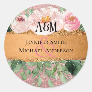 Sticker Rond RoseGold Parties scintillant métallique Floral Foi