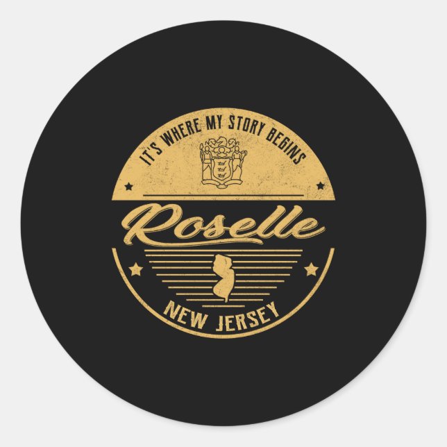 Sticker Rond Roselle New Jersey Its Where My Story Begins  (Devant)