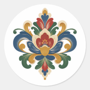 Sticker Rond Rosemaling norvégien