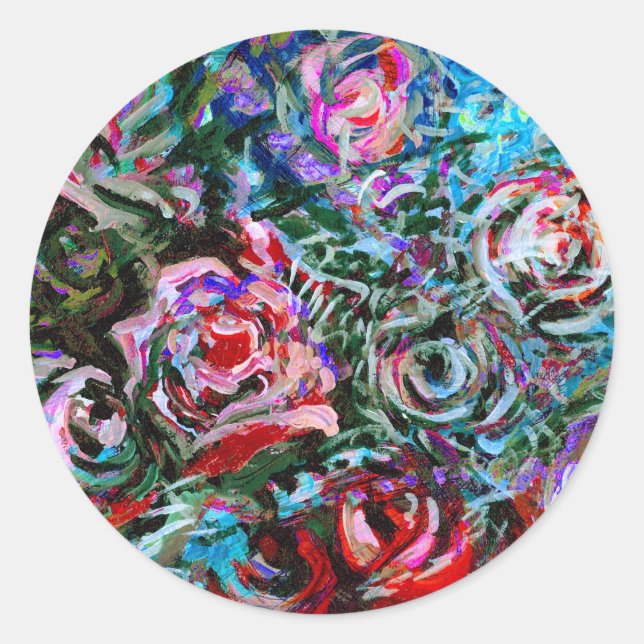 Sticker Rond roses Abstraits en rouge et turquoise - autocollan (Devant)