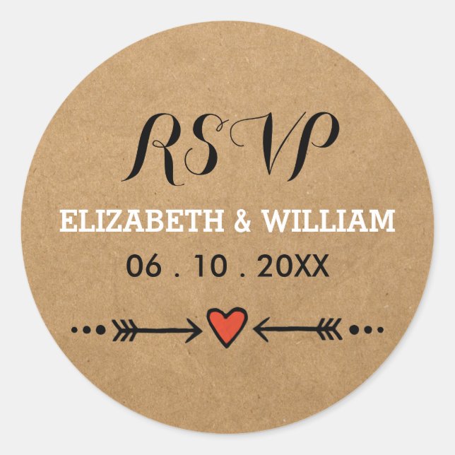 Sticker Rond Roses amoureux & Flèches Mariage rustique RSVP (Devant)