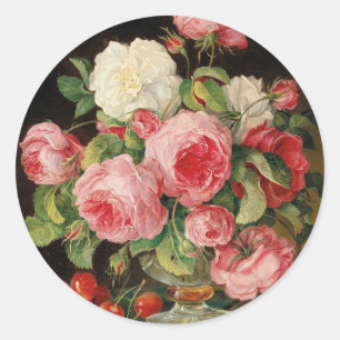 Sticker Rond Roses and cherries oil painting
