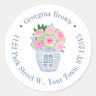 Sticker Rond Roses anglaises roses Preppy Retour Adresse