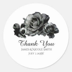 Sticker Rond Roses Aquarelle Noires Faveur De Mariage Élégant