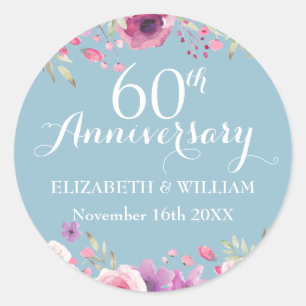 Sticker Rond Roses aquarelles pour le 60e anniversaire de maria