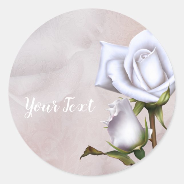 Sticker Rond Roses Blanches Douces Romantiques Mariage élégant  (Devant)