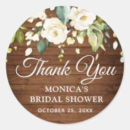 Sticker Rond Roses blanches en bois Floral Mariage rustique sou