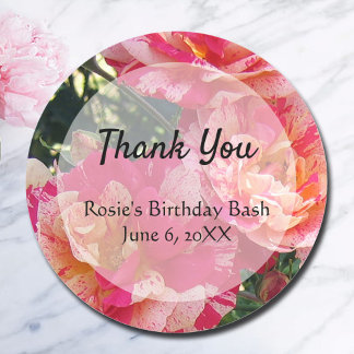 Sticker Rond Roses Blanches Roses Éditable Merci