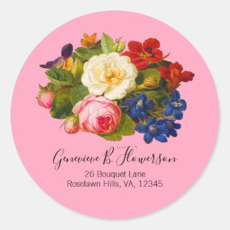 Sticker Rond Roses blanches roses rouges Orange Bleu Script Pap
