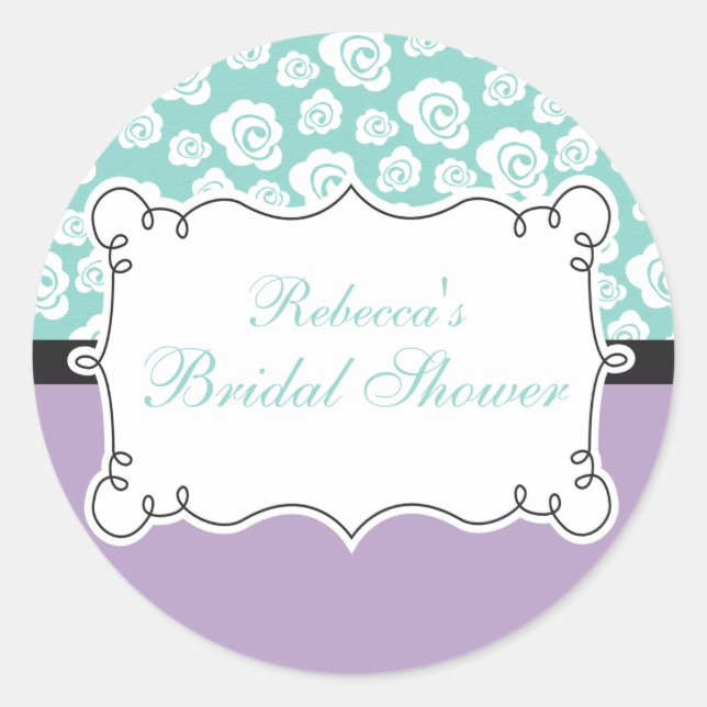 Sticker Rond Roses blanches sur Aqua & Fête des mariées violett (Devant)