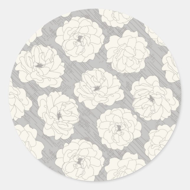 Sticker Rond Roses blanches sur gris clair - motif sans soudure (Devant)