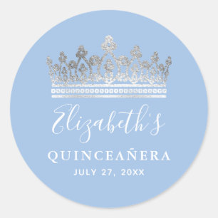 Sticker Rond Roses Bleu Bébé Lumière Argentée Élégante Quincean