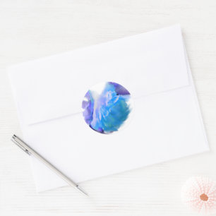 Sticker Rond Roses bleus, aquarelle fleurie romantique
