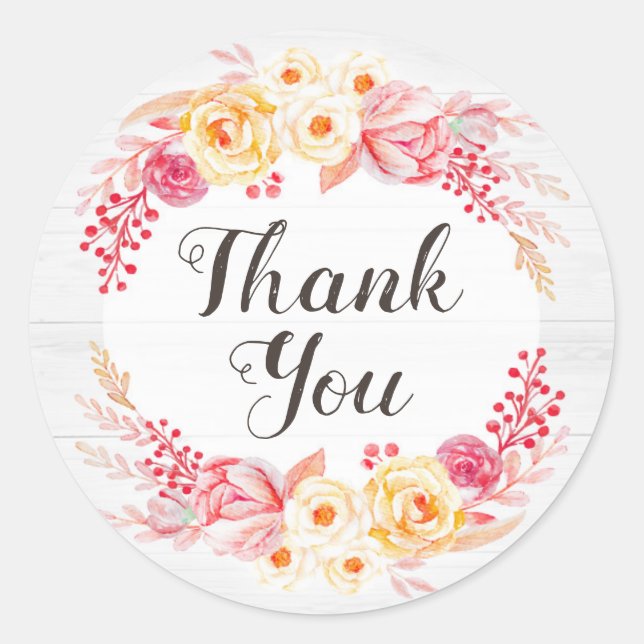 Sticker Rond Roses chic Shabby et Merci roux rustique (Devant)