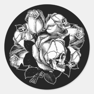 Sticker Rond Roses crâne