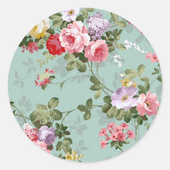 Sticker Rond Roses de chou sur bleu pâle (Devant)