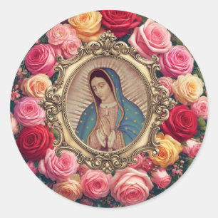 Sticker Rond Roses de Guadalupe Religieux Élégant Floral