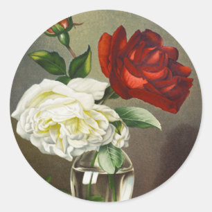 Sticker Rond Roses de jardin anciennes dans un vase en verre