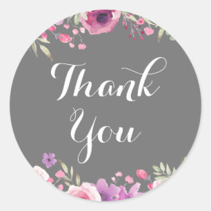 Sticker Rond Roses de l'aquarelle Feuillage Merci