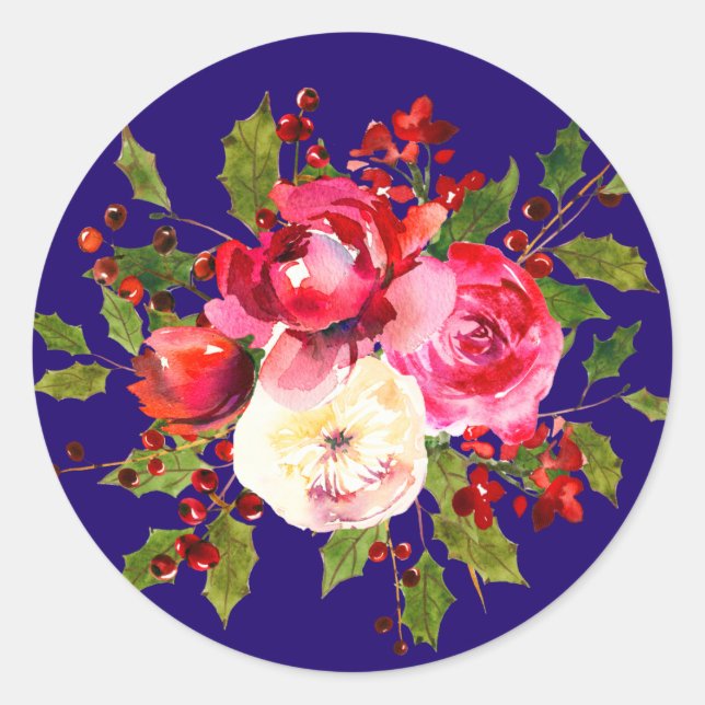 Sticker Rond Roses de Noël Holly et Berries (Devant)