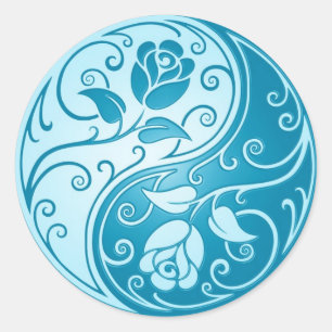 Sticker Rond Roses de Yin Yang, bleus