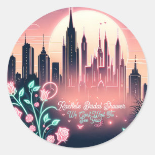 Sticker Rond Roses Électriques Futuristes  Lavage de Mariée Néo