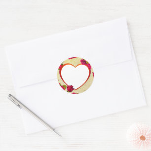 Sticker Rond Roses et cadre cardiaque Ajouter votre photo