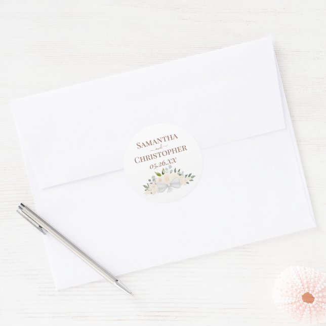 Sticker Rond Roses et fleurs de broche blush Mariage simple (Enveloppe)