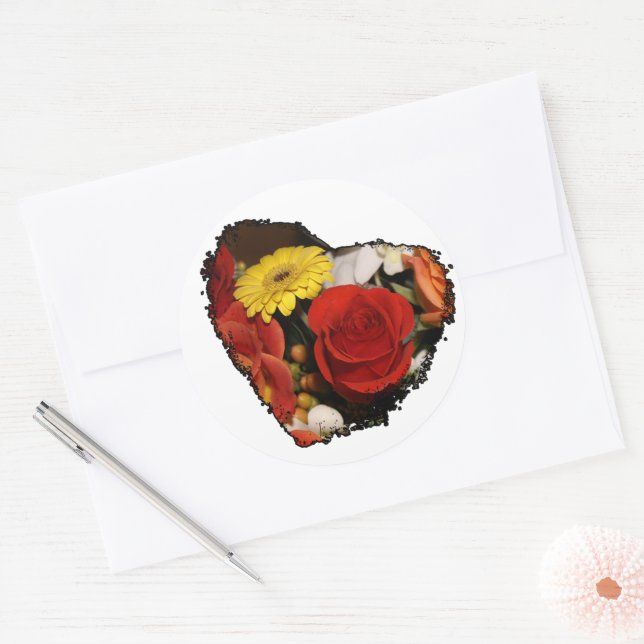 Sticker Rond Roses et marguerites Jagged Edge Bouquet floral Co (Enveloppe)