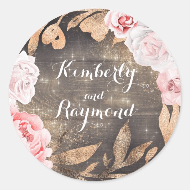 Sticker Rond Roses et pivoines roses blanches Parties scintilla (Devant)