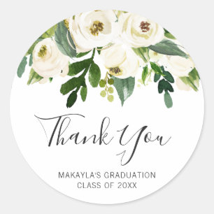 Sticker Rond Roses floral blanc simple Élégant diplôme