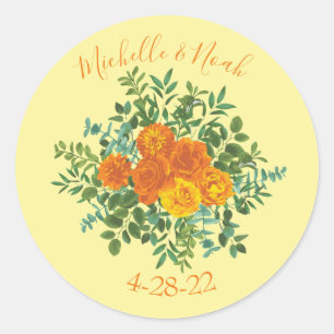 Sticker Rond Roses floraux de Mariage orange jaune