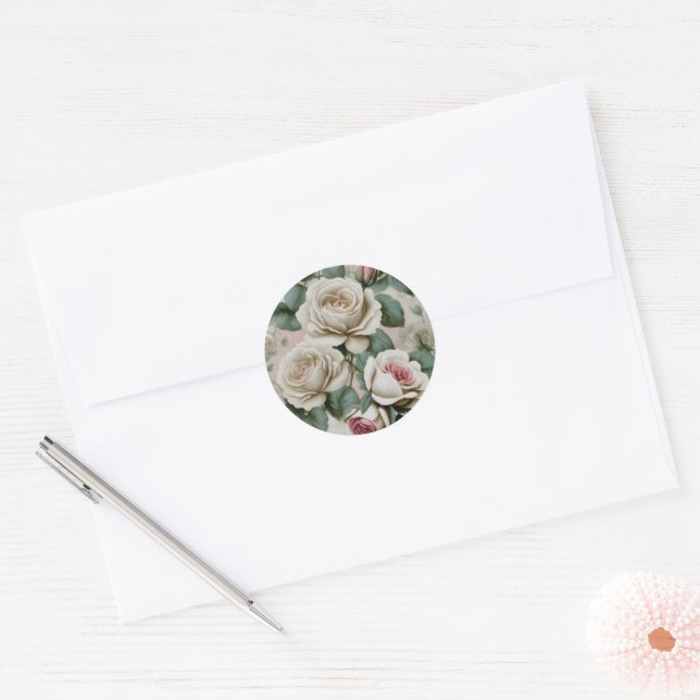 Sticker Rond Roses géantes roses et blanches (Enveloppe)