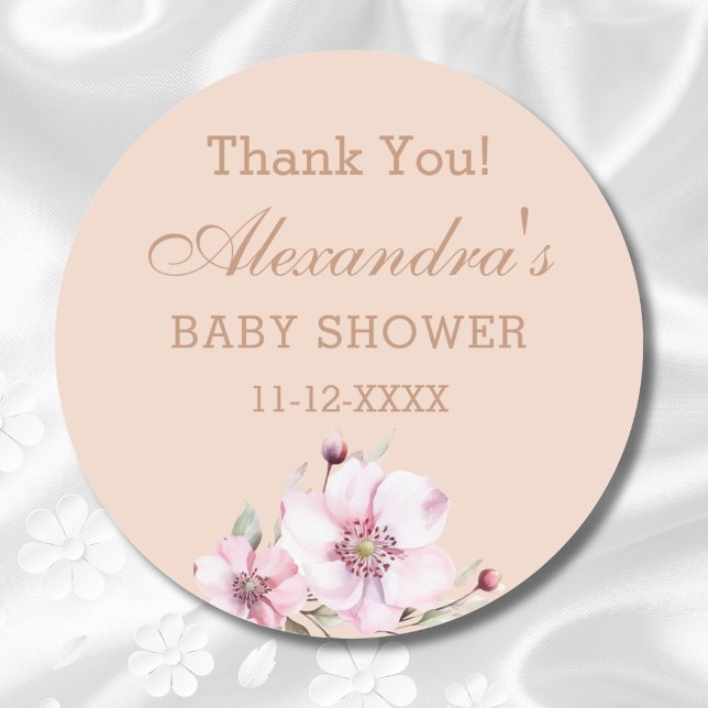 Sticker Rond Roses rose pâle Merci de Baby shower Floral (Créateur téléchargé)