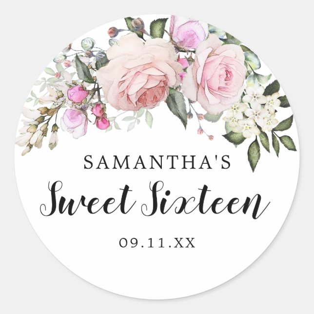 Sticker Rond Roses rose pâle rose pâle 16 Enveloppe Sceau (Devant)