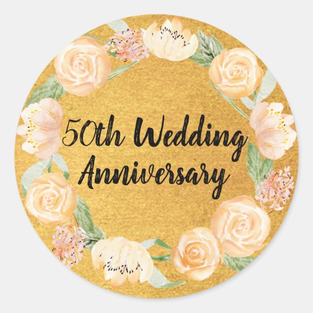 Sticker Rond Roses roses blanches sur Gold 50e anniversaire Mar (Devant)