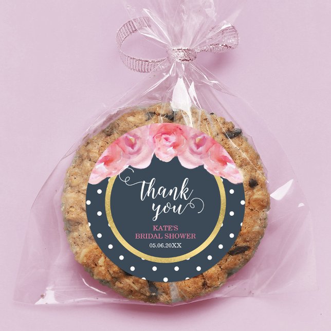 Sticker Rond Roses roses Bleu Blanc Pois Merci (Créateur téléchargé)