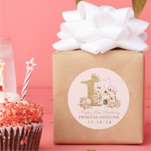Sticker Rond Roses roses Château Princesse 1er Anniversaire