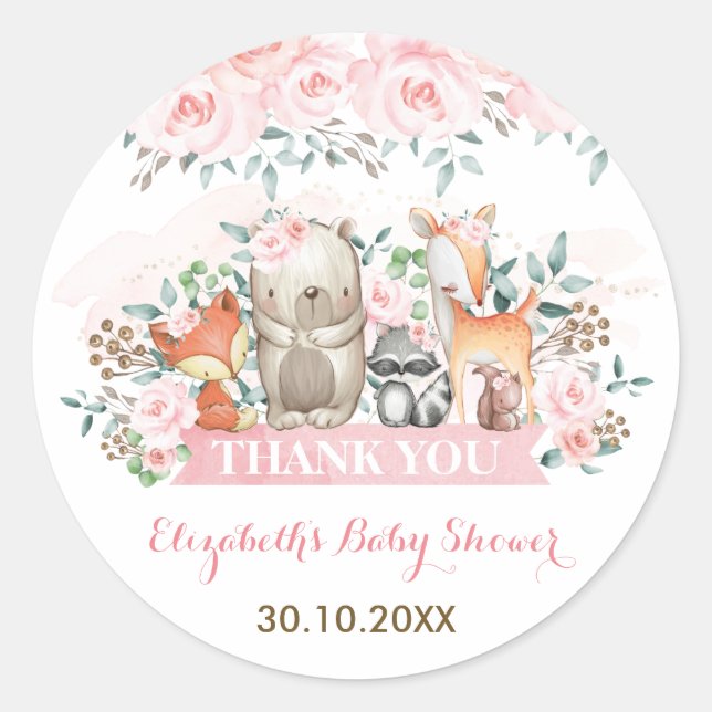Sticker Rond Roses roses douces Bois Forêt Animaux Merci (Devant)