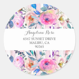 Sticker Rond Roses roses et fleurs roses avec bandes roses