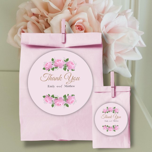 Sticker Rond Roses roses parfumées, Merci Mariage, (Créateur téléchargé)