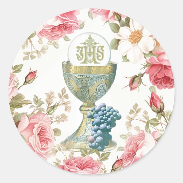 Sticker Rond Roses roses roses de la Première Communion Catholi (Devant)